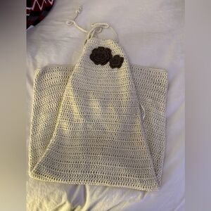 Crochet Cream Dress with Brown Accents